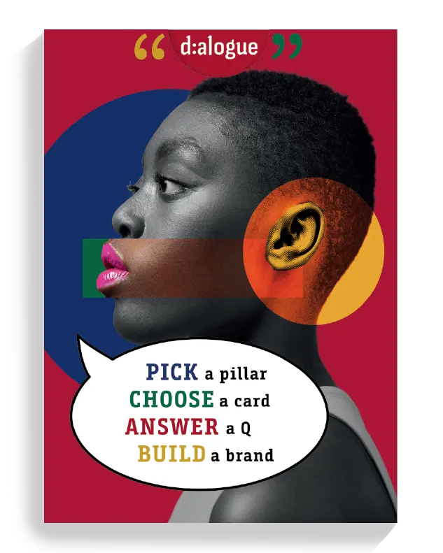 Stylised profile portrait with graphic overlays representing brand conversations and content strategy